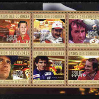 Comoro Islands 2010 Formula 1 Champions perf sheetlet containing 6 values unmounted mint