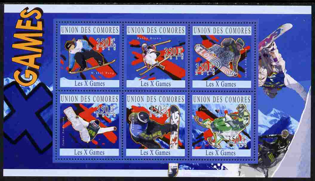 Comoro Islands 2010 X-Treme Sports perf sheetlet containing 6 values unmounted mint