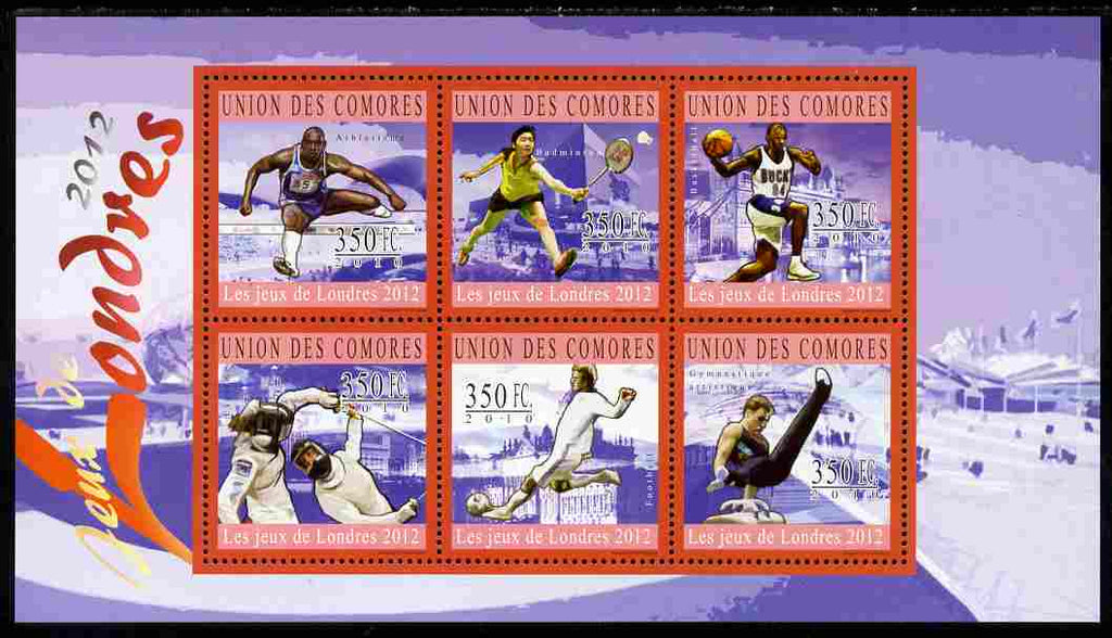 Comoro Islands 2010 London Olympic Games perf sheetlet containing 6 values unmounted mint
