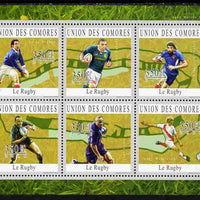 Comoro Islands 2010 Rugby perf sheetlet containing 6 values unmounted mint