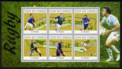 Comoro Islands 2010 Rugby perf sheetlet containing 6 values unmounted mint