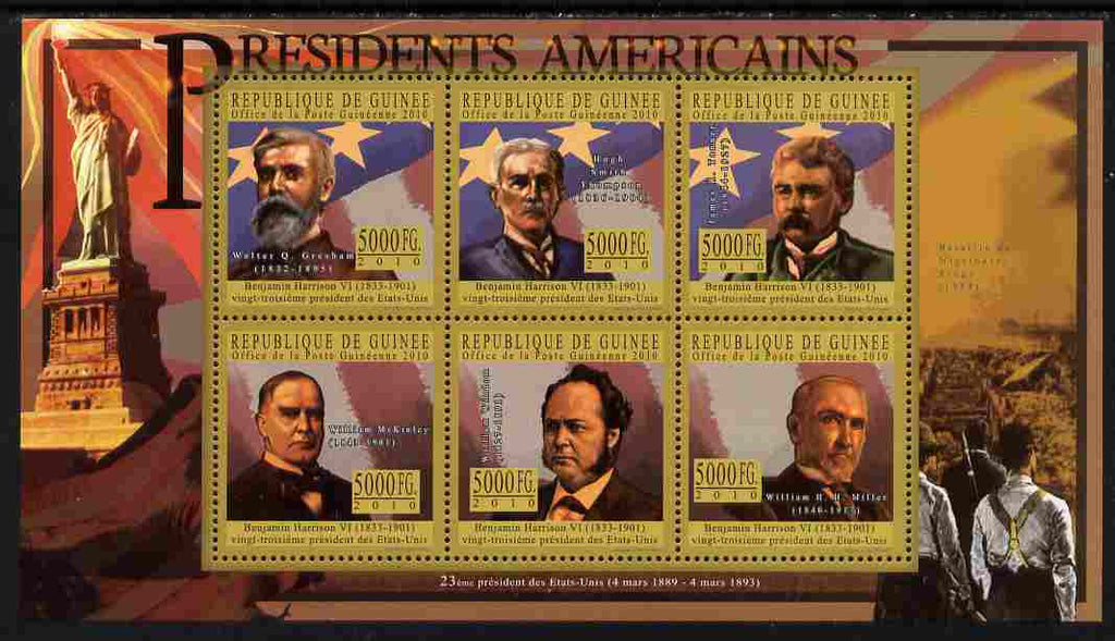 Guinea - Conakry 2010-11 Presidents of the USA #23 - Benjamin Harrison perf sheetlet containing 6 values unmounted mint Michel 8048-53