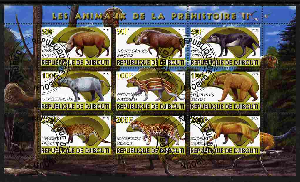 Djibouti 2011 Prehistoric Animals #2 perf sheetlet containing 9 values fine cto used