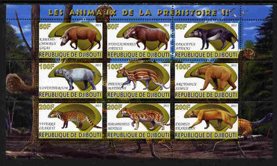 Djibouti 2011 Prehistoric Animals #2 perf sheetlet containing 9 values unmounted mint