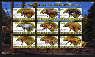 Djibouti 2011 Prehistoric Animals #2 imperf sheetlet containing 9 values unmounted mint