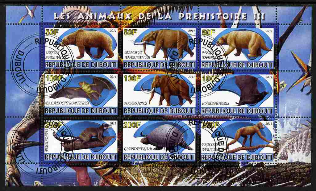 Djibouti 2011 Prehistoric Animals #3 perf sheetlet containing 9 values fine cto used