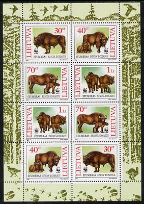 Lithuania 1996 WWF - Bison sheetlet containing 2 sets of 4
