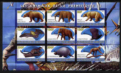 Djibouti 2011 Prehistoric Animals #3 perf sheetlet containing 9 values unmounted mint