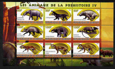 Djibouti 2011 Prehistoric Animals #4 perf sheetlet containing 9 values unmounted mint