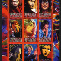Djibouti 2011 UK Music Stars perf sheetlet containing 9 values unmounted mint