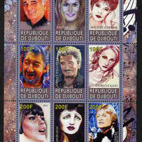 Djibouti 2011 French Music Stars perf sheetlet containing 9 values unmounted mint