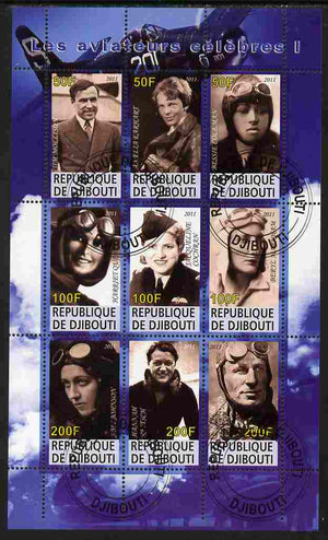Djibouti 2011 Famous Aviators #1 perf sheetlet containing 9 values fine cto used