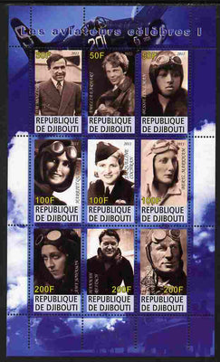 Djibouti 2011 Famous Aviators #1 perf sheetlet containing 9 values unmounted mint