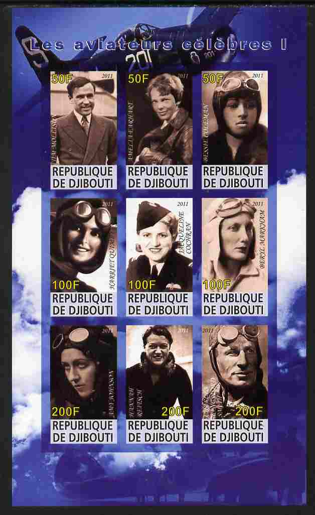 Djibouti 2011 Famous Aviators #1 imperf sheetlet containing 9 values unmounted mint