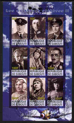 Djibouti 2011 Famous Aviators #2 perf sheetlet containing 9 values fine cto used