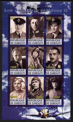 Djibouti 2011 Famous Aviators #2 perf sheetlet containing 9 values unmounted mint