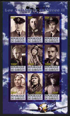 Djibouti 2011 Famous Aviators #2 imperf sheetlet containing 9 values unmounted mint