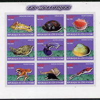 Ivory Coast 2009 Shells imperf sheetlet containing 9 values unmounted mint