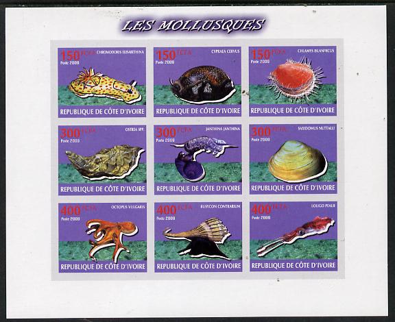 Ivory Coast 2009 Shells imperf sheetlet containing 9 values unmounted mint
