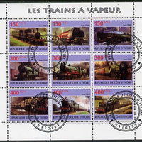 Ivory Coast 2009 Steam Locos perf sheetlet containing 9 values fine cto used