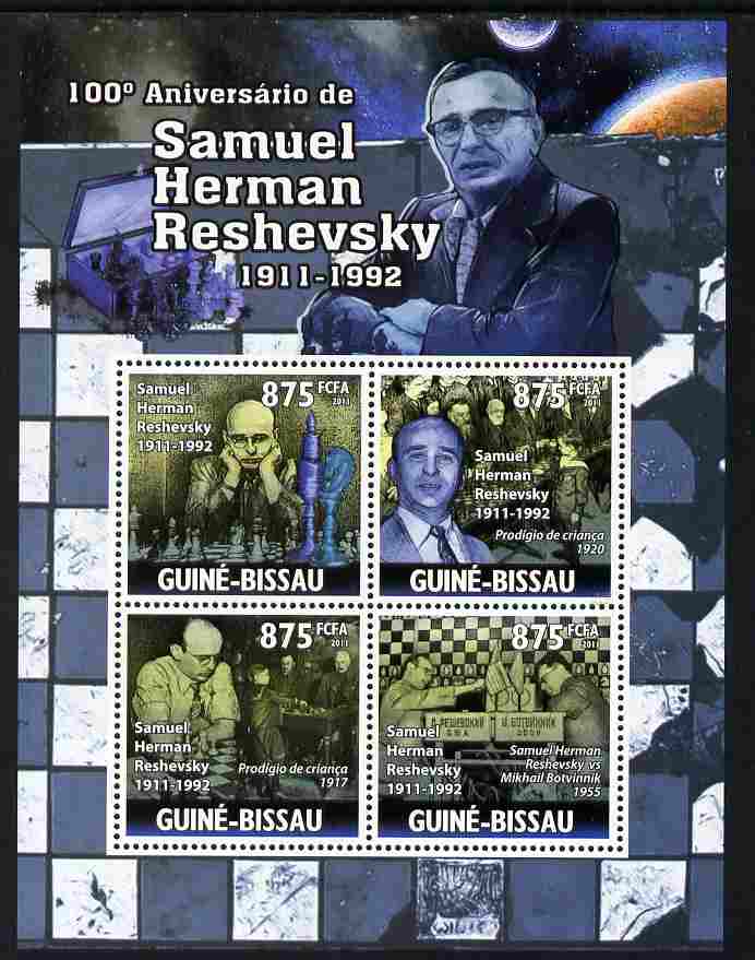 Guinea - Bissau 2011 100th Birth Anniversary of Samuel Reshevsky (chess) perf sheetlet containing 4 values unmounted mint Michel 5288-91