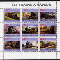 Ivory Coast 2009 Steam Locos perf sheetlet containing 9 values unmounted mint