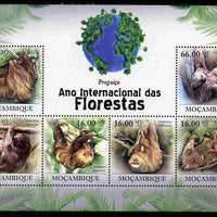 Mozambique 2011 International Year of the Forest - Sloths perf sheetlet containing 6 values unmounted mint, Michel 4403-08
