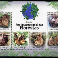 Mozambique 2011 International Year of the Forest - Sloths perf sheetlet containing 6 values unmounted mint, Michel 4403-08
