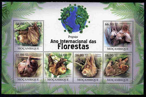 Mozambique 2011 International Year of the Forest - Sloths perf sheetlet containing 6 values unmounted mint, Michel 4403-08