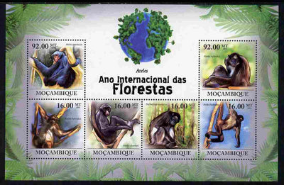 Mozambique 2011 International Year of the Forest - Spider Monkeys perf sheetlet containing 6 values unmounted mint, Michel 4445-50