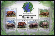 Mozambique 2011 International Year of the Forest - Rhinoceros perf sheetlet containing 6 values unmounted mint, Michel 4385-90