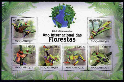 Mozambique 2011 International Year of the Forest - Red-eyed Tree Frog perf sheetlet containing 6 values unmounted mint, Michel 4294-99