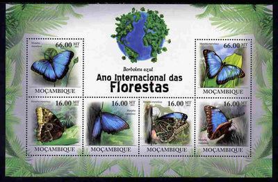 Mozambique 2011 International Year of the Forest - Butterflies perf sheetlet containing 6 values unmounted mint, Michel 4264-69