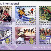 Togo 2011 Handicap International perf sheetlet containing 6 values each with Rotary Logo unmounted mint