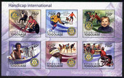 Togo 2011 Handicap International perf sheetlet containing 6 values each with Rotary Logo unmounted mint