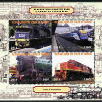 Ivory Coast 2011 Railways - Trains of Australasia perf sheetlet containing 4 values unmounted mint. Note this item is privately produced and is offered purely on its thematic appeal