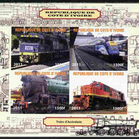 Ivory Coast 2011 Railways - Trains of Australasia imperf sheetlet containing 4 values unmounted mint. Note this item is privately produced and is offered purely on its thematic appeal, it has no postal validity