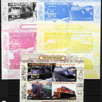 Ivory Coast 2011 Railways - Trains of Australasia sheetlet containing 4 values - the set of 5 imperf progressive proofs comprising the 4 individual colours plus all 4-colour composite, unmounted mint