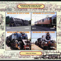 Ivory Coast 2011 Railways - Trains of Africa perf sheetlet containing 4 values unmounted mint. Note this item is privately produced and is offered purely on its thematic appeal