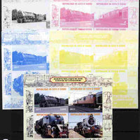 Ivory Coast 2011 Railways - Trains of Africa sheetlet containing 4 values - the set of 5 imperf progressive proofs comprising the 4 individual colours plus all 4-colour composite, unmounted mint