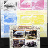 Ivory Coast 2011 Railways - Trains of Europe sheetlet containing 4 values - the set of 5 imperf progressive proofs comprising the 4 individual colours plus all 4-colour composite, unmounted mint