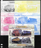 Ivory Coast 2011 Railways - Trains of North America sheetlet containing 4 values - the set of 5 imperf progressive proofs comprising the 4 individual colours plus all 4-colour composite, unmounted mint