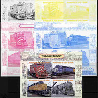 Ivory Coast 2011 Railways - Trains of North America sheetlet containing 4 values - the set of 5 imperf progressive proofs comprising the 4 individual colours plus all 4-colour composite, unmounted mint