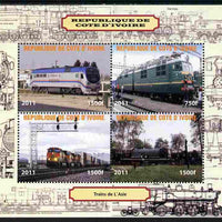 Ivory Coast 2011 Railways - Trains of Asia perf sheetlet containing 4 values unmounted mint. Note this item is privately produced and is offered purely on its thematic appeal