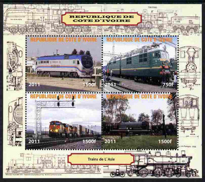 Ivory Coast 2011 Railways - Trains of Asia perf sheetlet containing 4 values unmounted mint. Note this item is privately produced and is offered purely on its thematic appeal