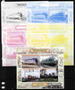 Ivory Coast 2011 Railways - Trains of Asia sheetlet containing 4 values - the set of 5 imperf progressive proofs comprising the 4 individual colours plus all 4-colour composite, unmounted mint