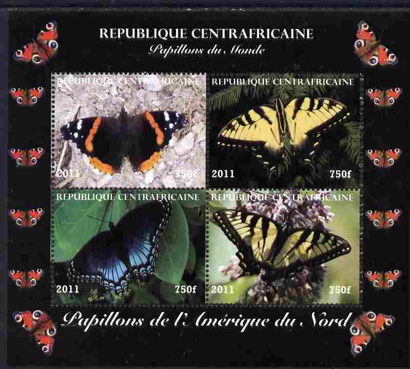Central African Republic 2011 Butterflies of the World - North America perf sheetlet containing 4 values unmounted mint. Note this item is privately produced and is offered purely on its thematic appeal