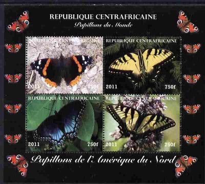 Central African Republic 2011 Butterflies of the World - North America perf sheetlet containing 4 values unmounted mint. Note this item is privately produced and is offered purely on its thematic appeal