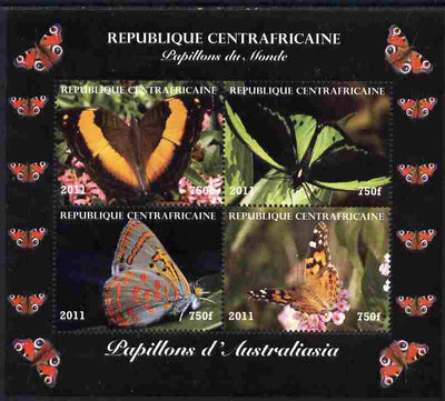 Central African Republic 2011 Butterflies of the World - Australasia perf sheetlet containing 4 values unmounted mint. Note this item is privately produced and is offered purely on its thematic appeal