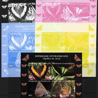 Central African Republic 2011 Butterflies of the World - Australasia sheetlet containing 4 values - the set of 5 imperf progressive proofs comprising the 4 individual colours plus all 4-colour composite, unmounted mint